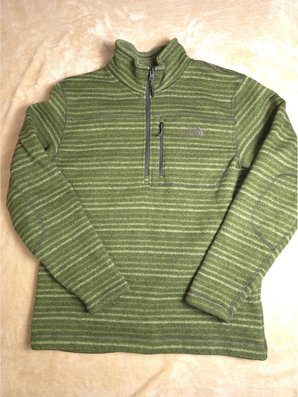 The North Face Size Large Mens 1/4 Zip Fleece Sweatshirt Long Sleeve Green